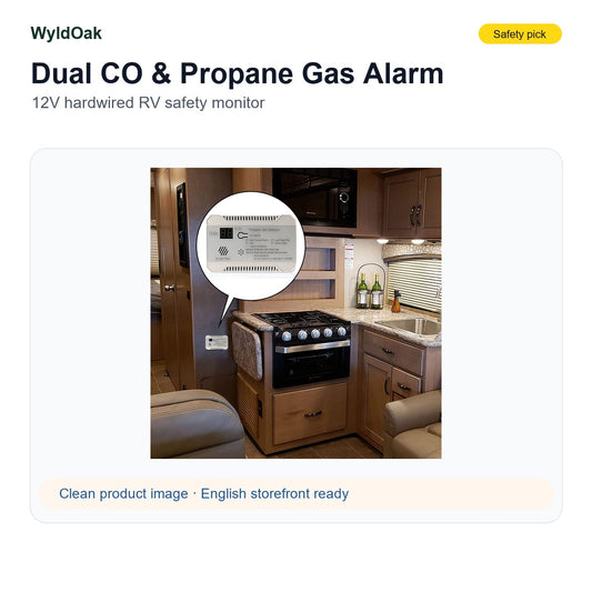 WyldOak RV Dual CO & Propane Gas Alarm - 12V Hardwired Safety Monitor