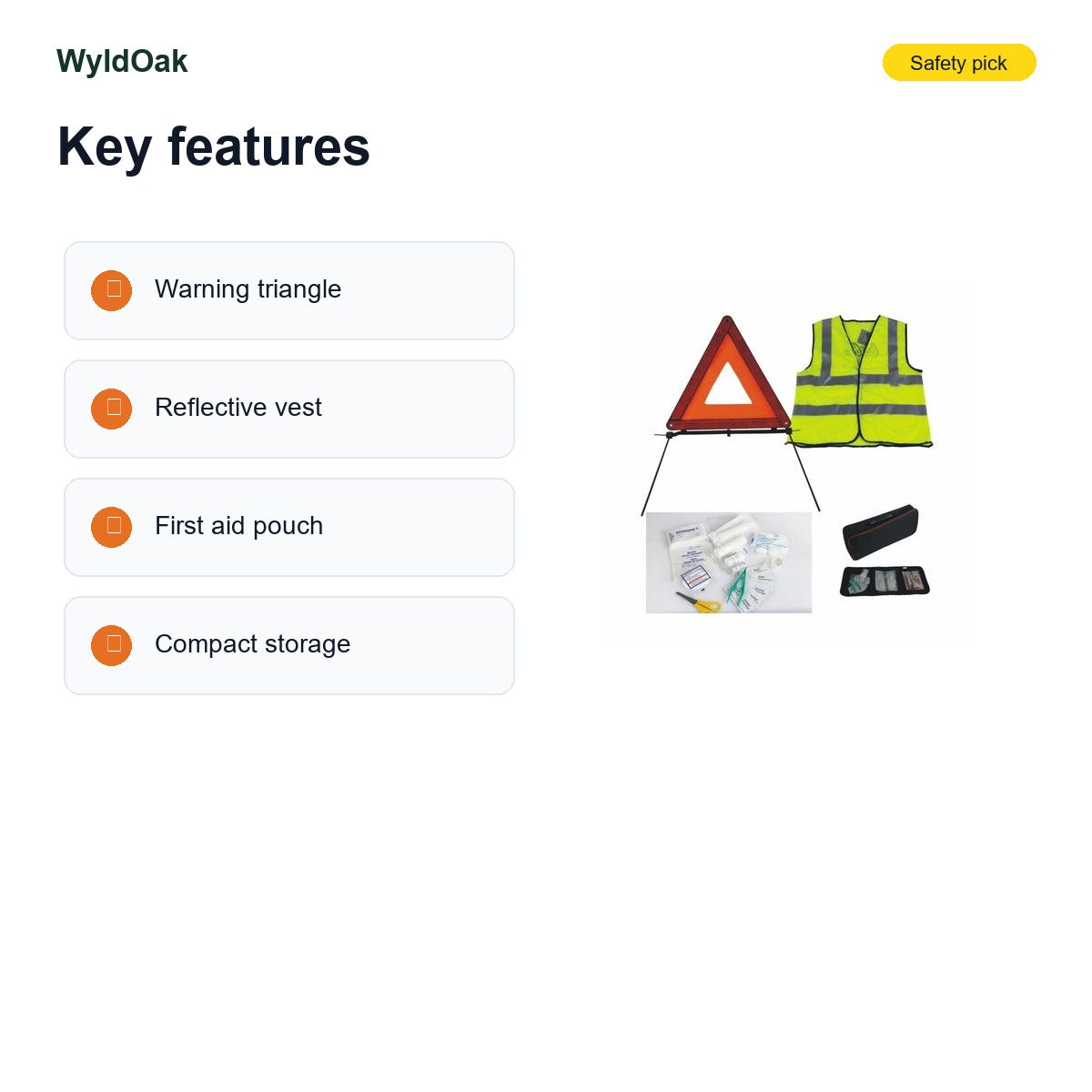 WyldOak RV Roadside Safety Kit - Warning Triangle, Reflective Vest & First Aid Pouch