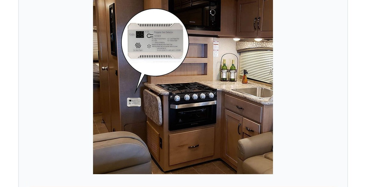 WyldOak RV Dual CO and Propane Gas Alarm installed in an RV kitchen